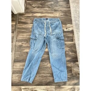 GAP Denim Leg Blue Jeans 6 Pocket with Drawstring Elastic Waist Large Tall 603